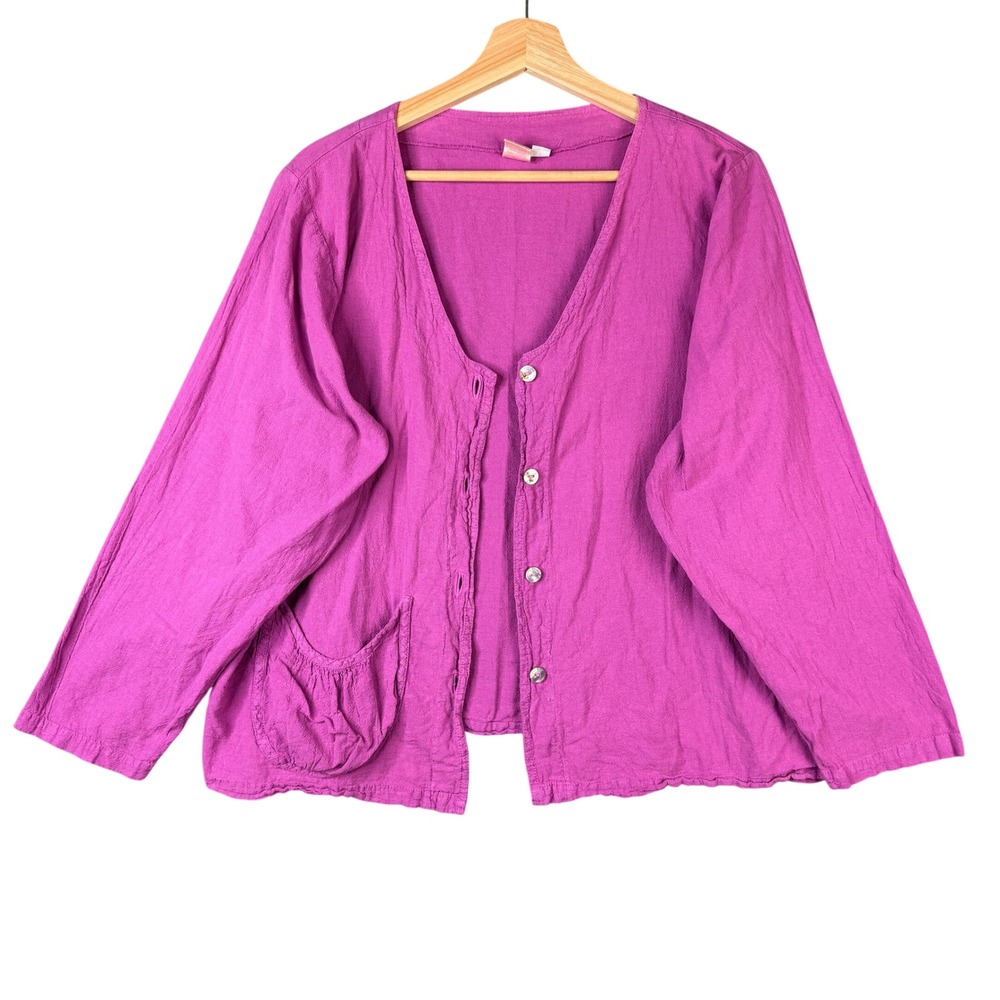 Mar de Guadalajara Purple Cotton Gauze Button Up Cardigan Shirt Boho M/L